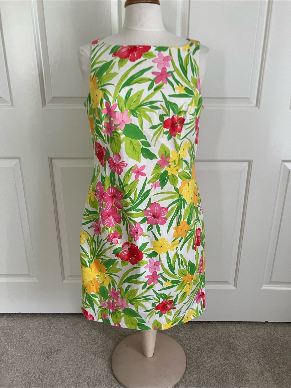 Jones New York Floral Dress in White, Pink, Yellow, Green